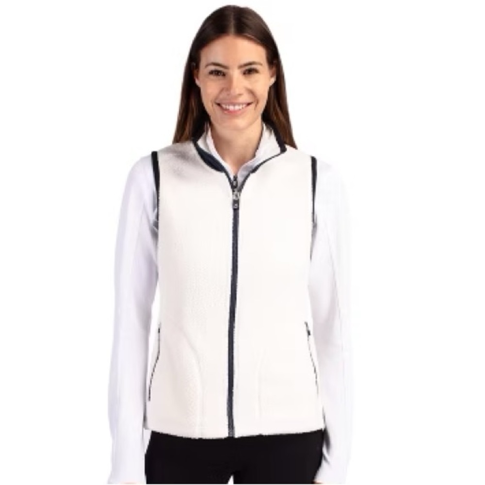 Cutter & Buck Cascade Eco Fleece White & Blue Womens Vest NWT 3XL